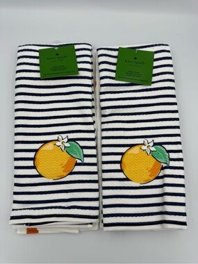 Kate Spade New York Orange Stripe Kitchen Towels Set 4 Citrus Navy White